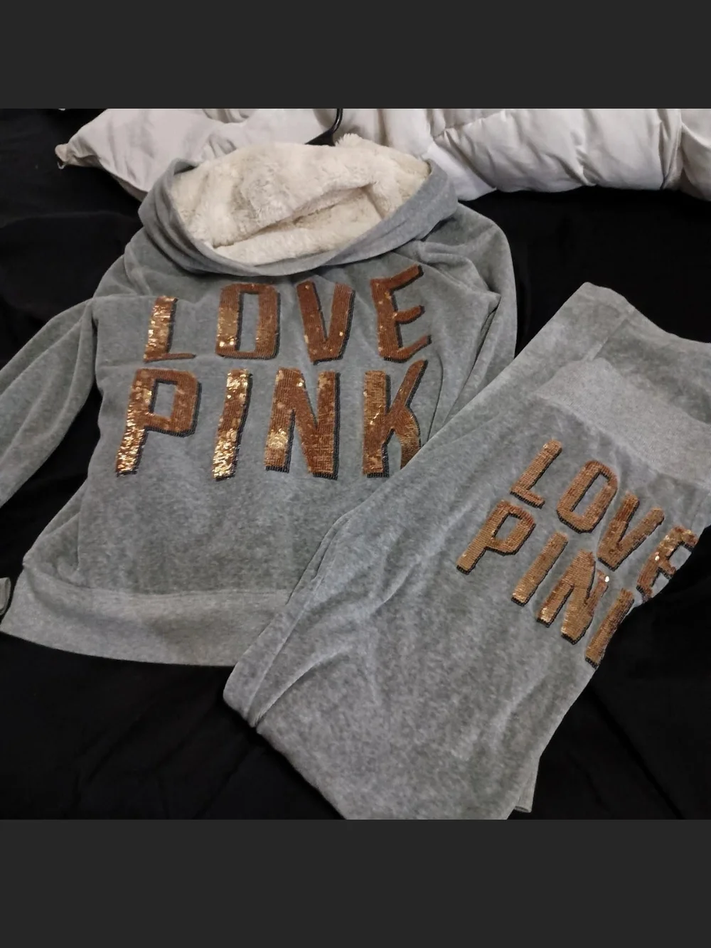 On Hold!! PINK Victoria's Secret Grey Blingy Tracksuit - Picture 1 of 5